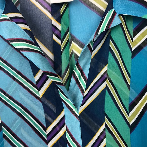 CAbi Blue Multi Diagonal Stripe Collared Sleeveless Blouse Size Medium - Picture 9 of 14